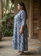 Black Rayon Floral Print Plus Size A-line Gown-400071