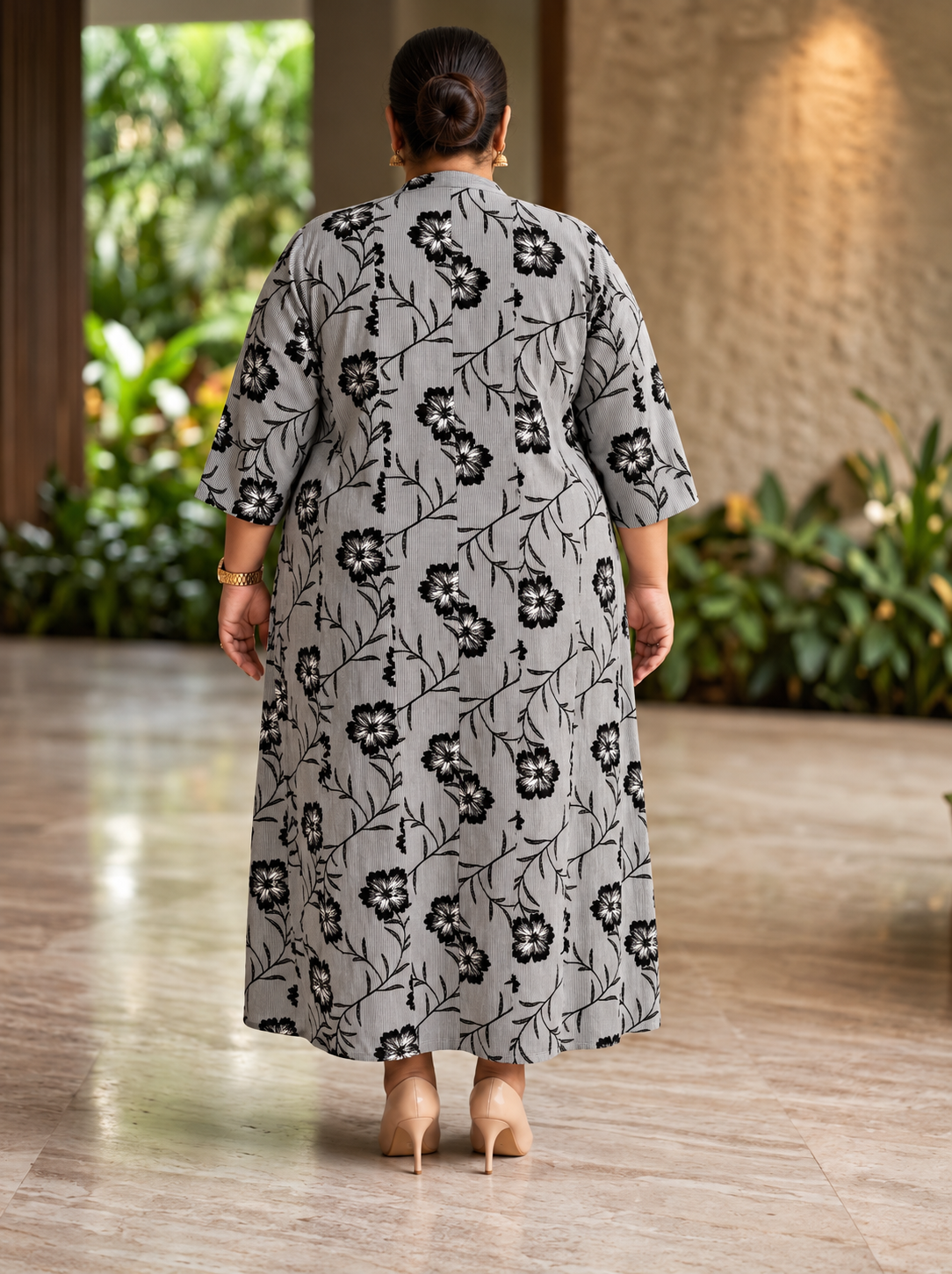 Black Rayon Floral Print Plus Size A-line Gown-400071 Secondary image