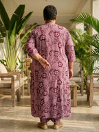 Plus Size Maroon Rayon Floral Print Flared Long Kurta-400072