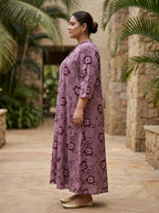 Plus Size Maroon Rayon Floral Print Flared Long Kurta-400072