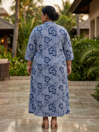 Blue Rayon Floral Print A-line Gown Plus Size-400073