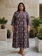 Brown Rayon Floral Print A-line Gown Plus Size-400074