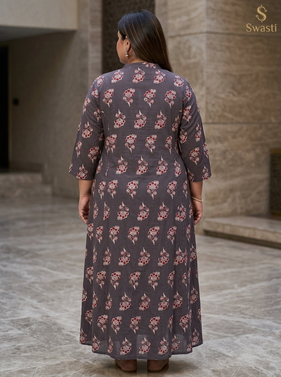 Brown Rayon Floral Print A-line Gown Plus Size-400074