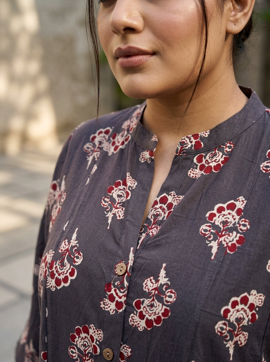 Brown Rayon Floral Print A-line Gown Plus Size-400074
