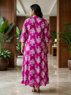 Pink Rayon Floral Print A Line Long Dress Plus Size-400078