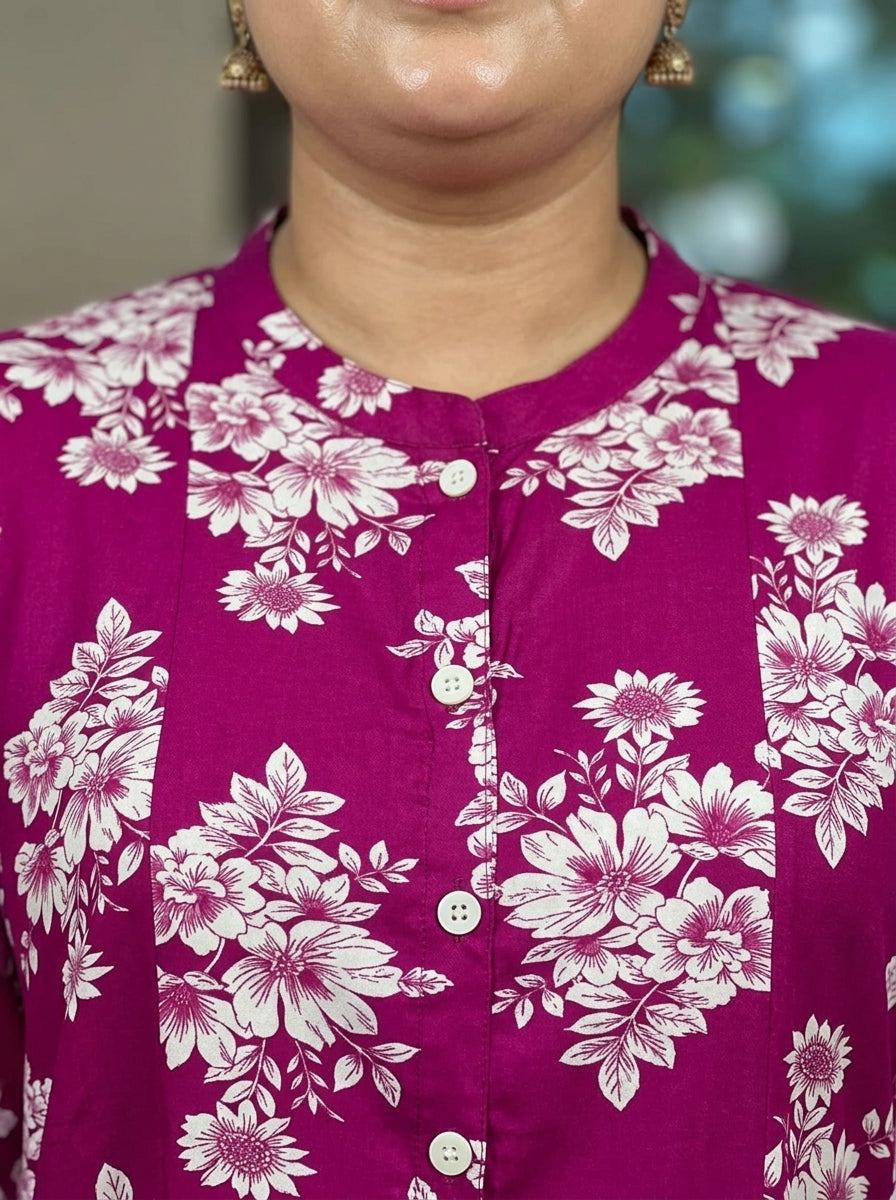 Pink Rayon Floral Print A Line Long Dress Plus Size-400078