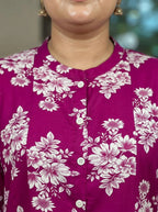 Pink Rayon Floral Print A Line Long Dress Plus Size-400078