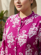 Pink Rayon Floral Print A Line Long Dress Plus Size-400078
