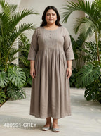 Grey Rayon Embroidered Anarkali Plus Size-400591