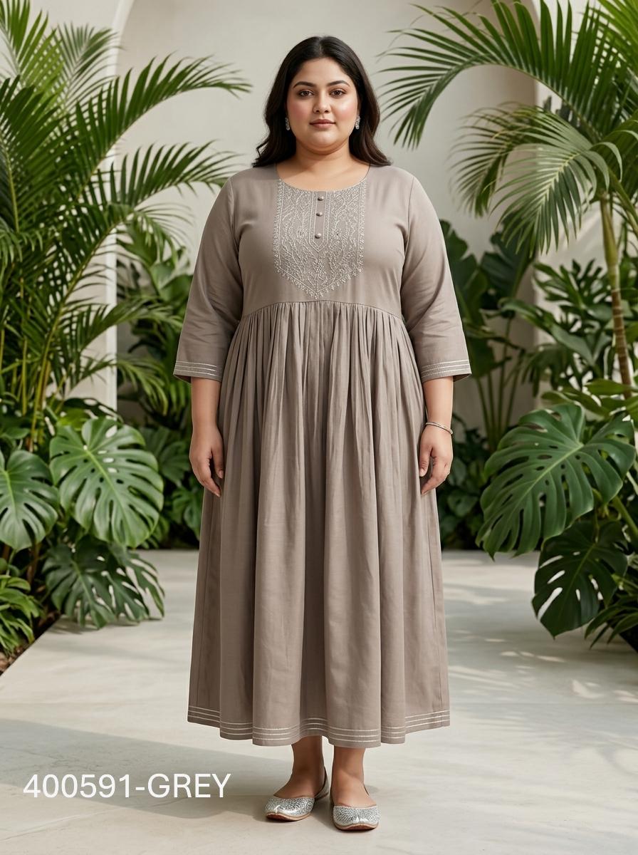 Grey Rayon Embroidered Anarkali Plus Size-400591