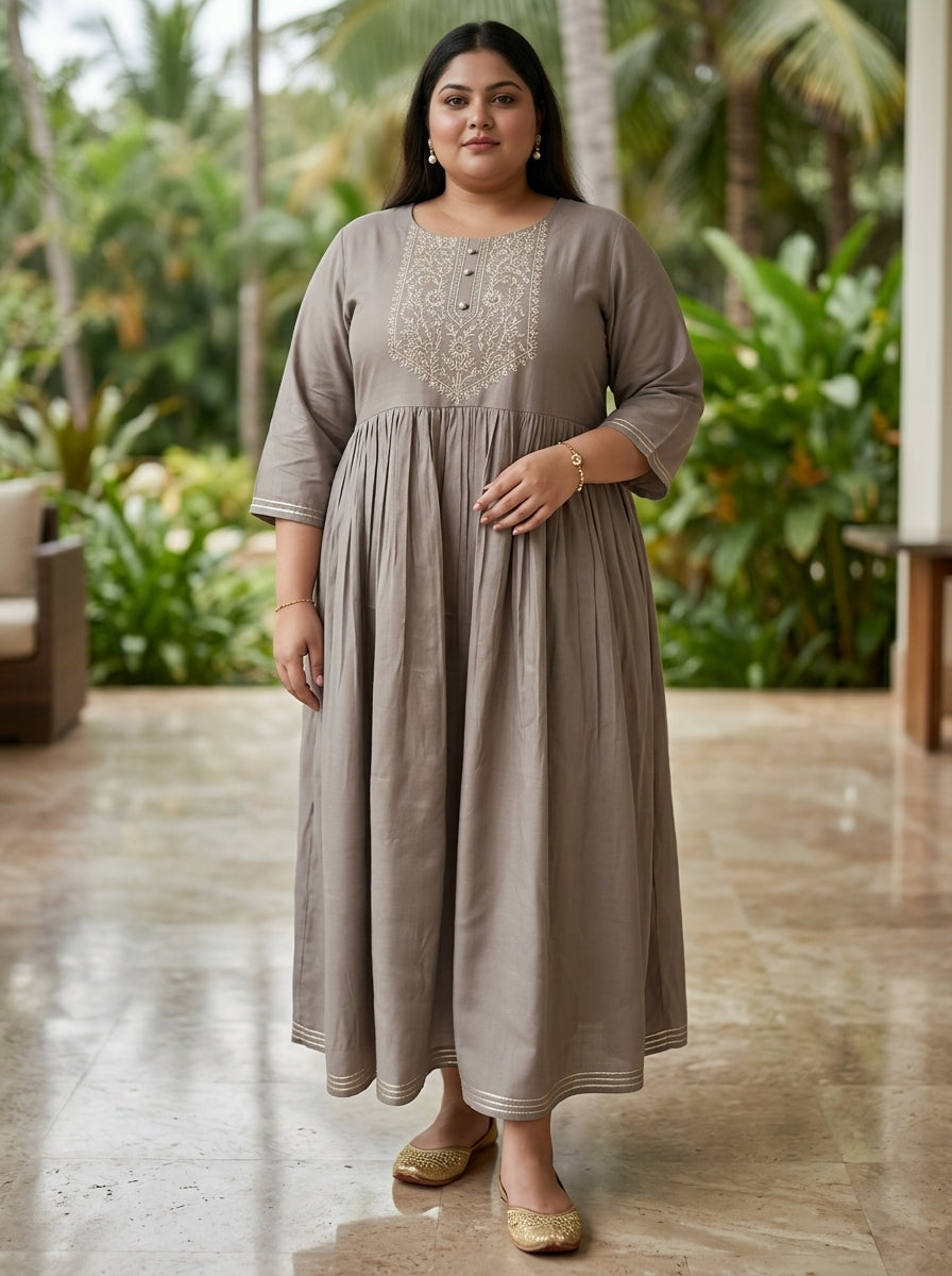 Grey Rayon Embroidered Anarkali Plus Size-400591 Secondary image