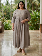Grey Rayon Embroidered Anarkali Plus Size-400591