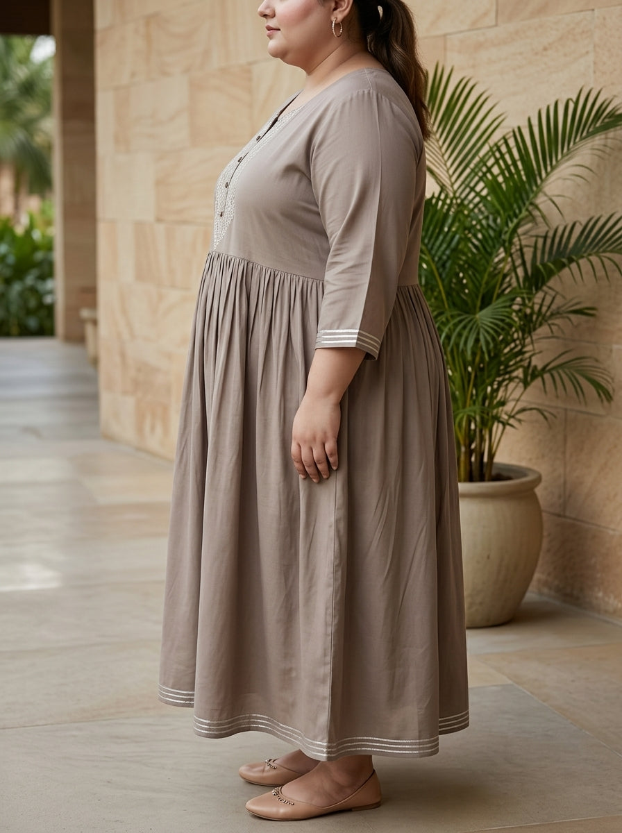 Grey Rayon Embroidered Anarkali Plus Size-400591