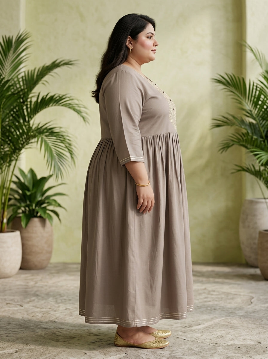 Grey Rayon Embroidered Anarkali Plus Size-400591
