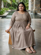 Grey Rayon Embroidered Anarkali Plus Size-400591
