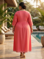 Peach Rayon Embroidered Anarkali Plus Size-400591