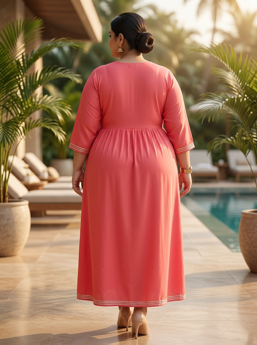 Peach Rayon Embroidered Anarkali Plus Size-400591