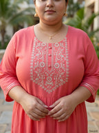 Peach Rayon Embroidered Anarkali Plus Size-400591
