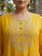 Yellow Rayon Embroidered Anarkali Plus Size-400591