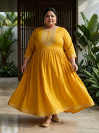 Yellow Rayon Embroidered Anarkali Plus Size-400591