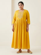 Yellow Rayon Embroidered Anarkali Plus Size-400591