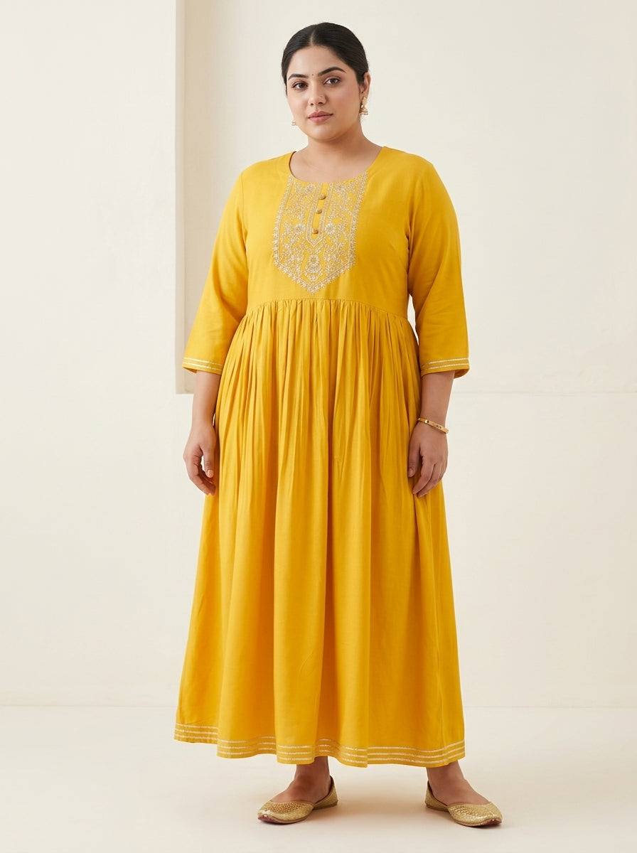 Yellow Rayon Embroidered Anarkali Plus Size-400591