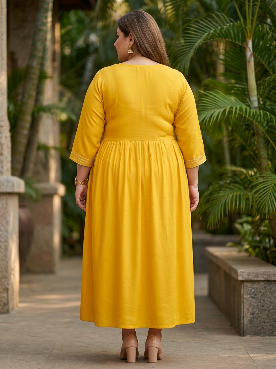 Yellow Rayon Embroidered Anarkali Plus Size-400591