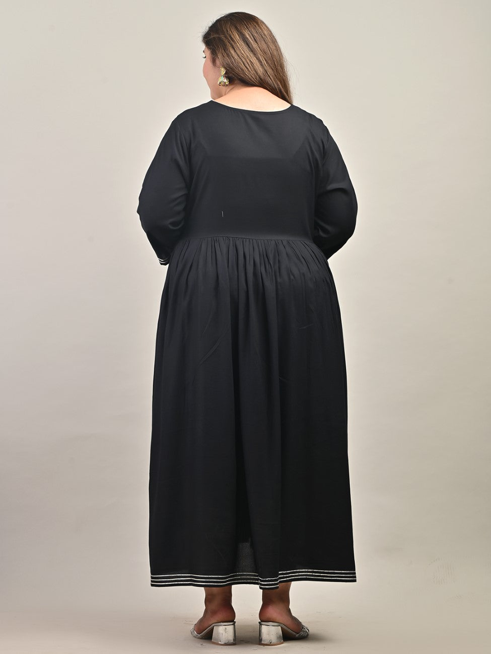 Plus Size Black Cotton Blend Embroidered Anarkali-591