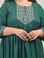 Plus Size Green Cotton Blend Embroidered Anarkali-591