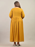 Plus Size Yellow Cotton Blend Embroidered Anarkali-591