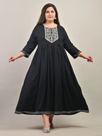 Plus Size Black Cotton Blend Embroidered Anarkali-591