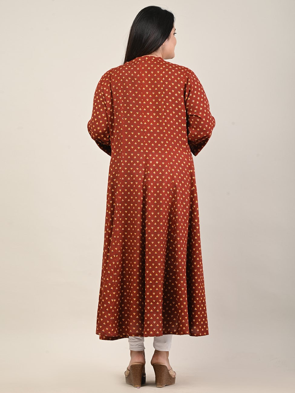 Plus Size Maroon Cotton Blend Printed A-Line Long Kurta-600 Secondary image