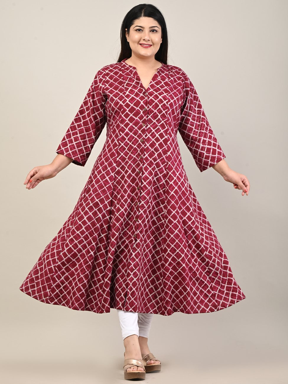 Plus Size Maroon Cotton Blend  Print Aline Kurta-601 Secondary image