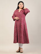 Plus Size Maroon Cotton Blend  Print Aline Kurta-601