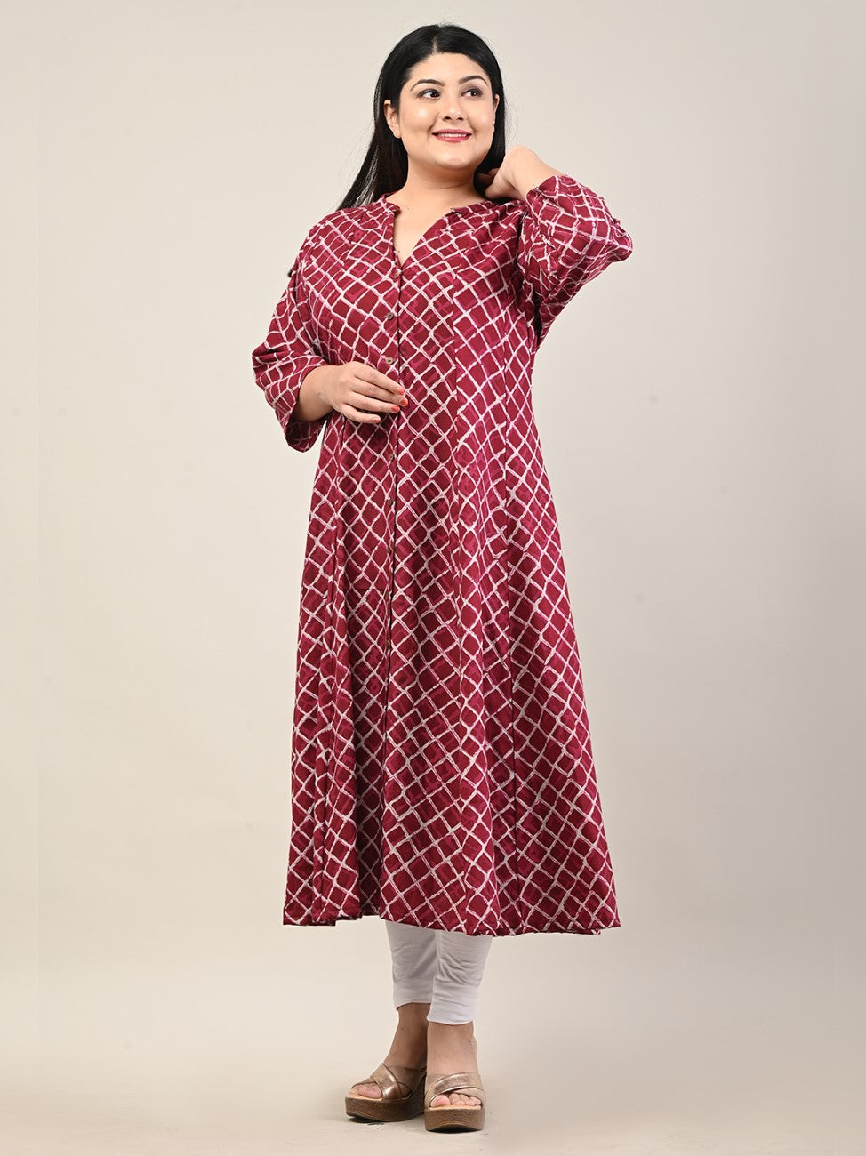 Plus Size Maroon Cotton Blend  Print Aline Kurta-601