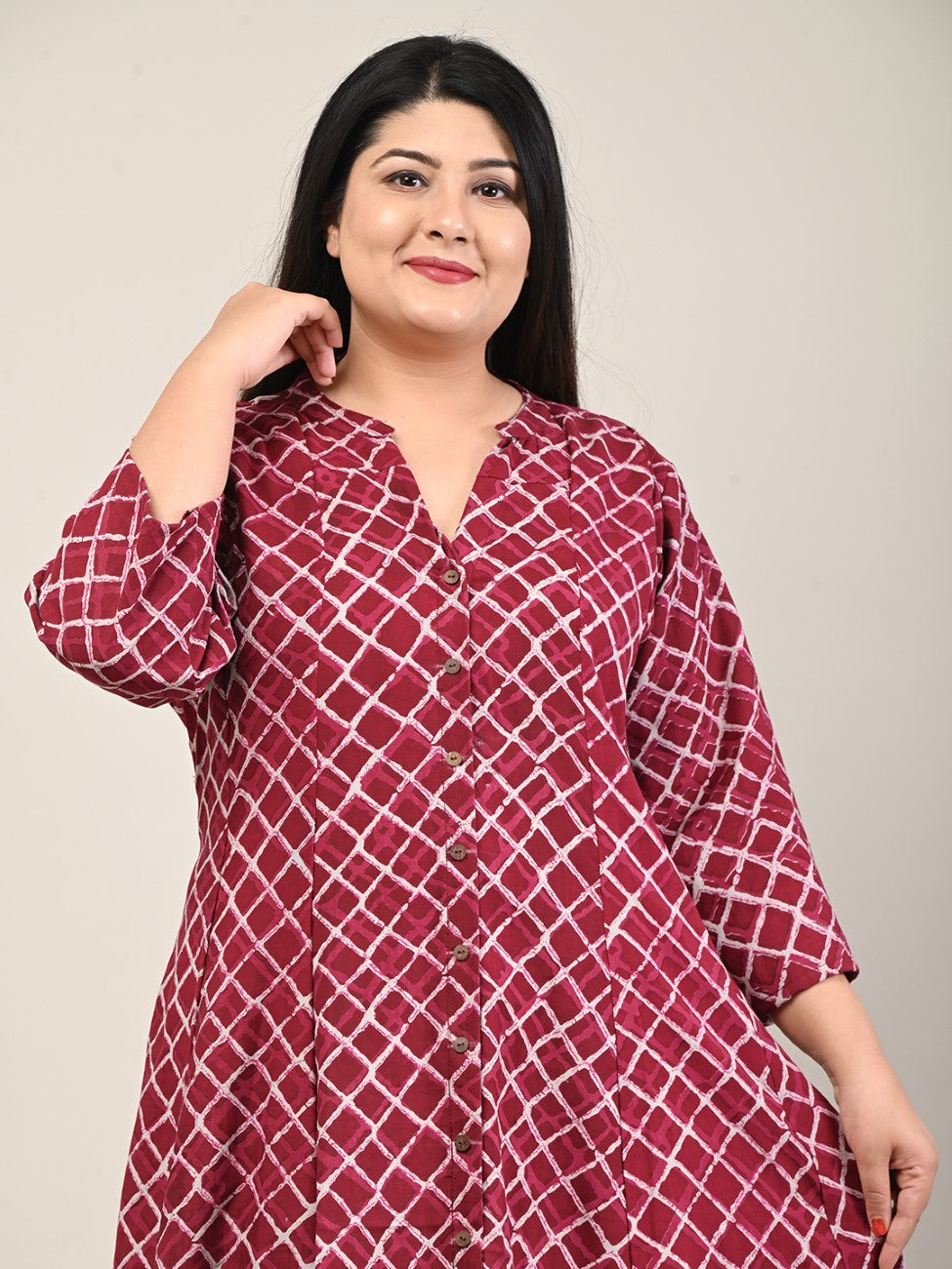 Plus Size Maroon Cotton Blend  Print Aline Kurta-601