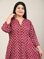 Plus Size Maroon Cotton Blend  Print Aline Kurta-601