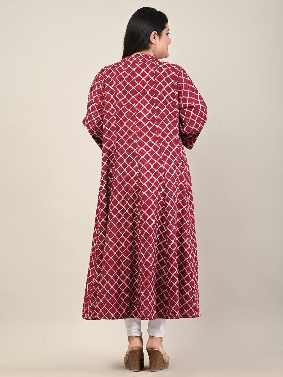 Plus Size Maroon Cotton Blend  Print Aline Kurta-601