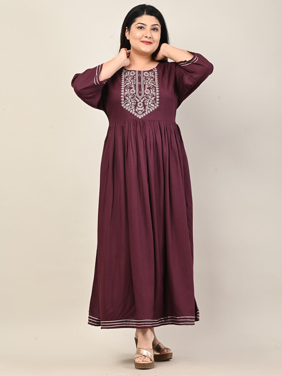 Plus Size Purple Cotton Blend Embroidered Anarkali-610