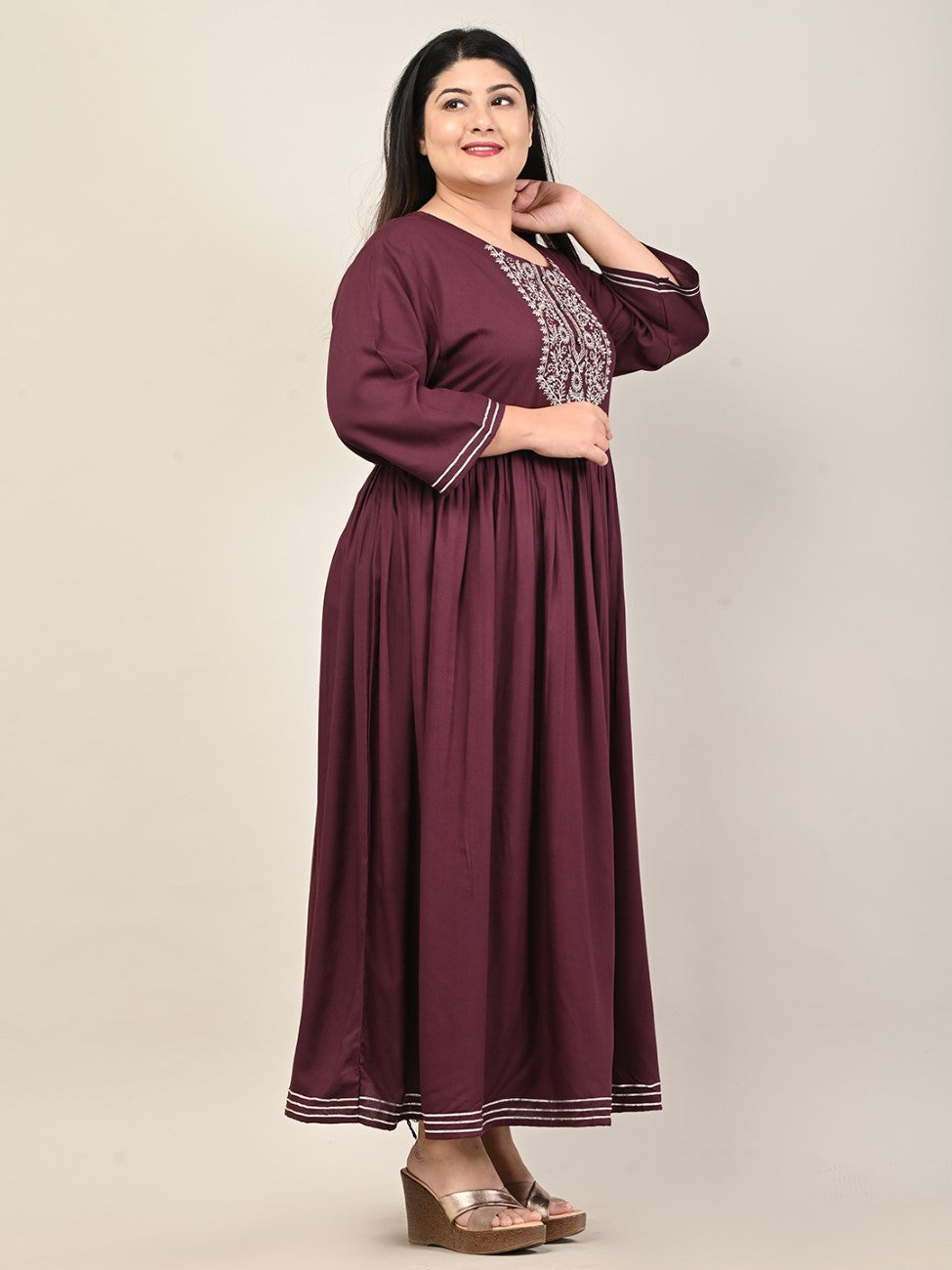 Plus Size Purple Cotton Blend Embroidered Anarkali-610