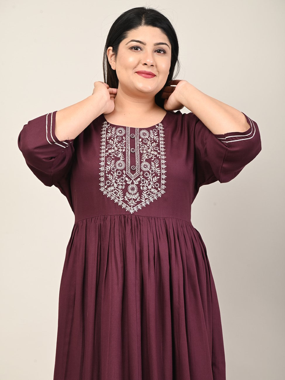 Plus Size Purple Cotton Blend Embroidered Anarkali-610