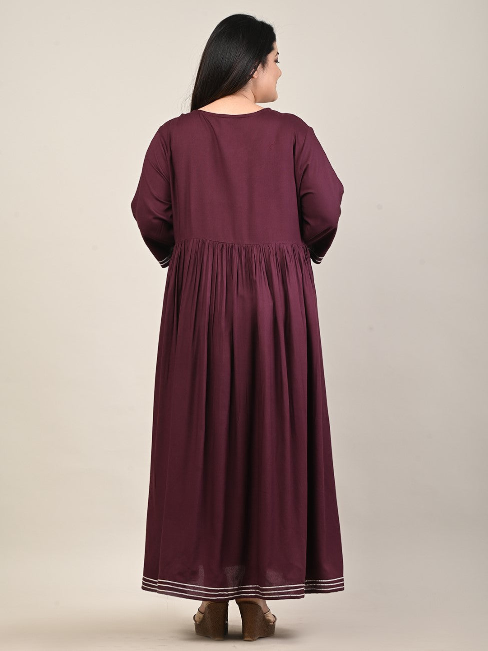 Plus Size Purple Cotton Blend Embroidered Anarkali-610