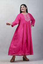 Plus Size Pink Cotton Blend Embroidered Anarkali-591