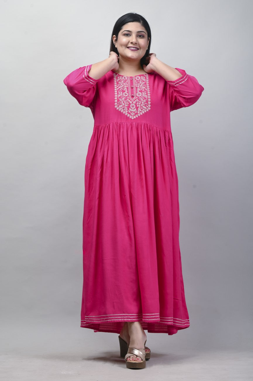 Plus Size Pink Cotton Blend Embroidered Anarkali-591 Secondary image