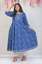 Plus Size Navy Blue Leheriya Print Flared Long Kurta-689