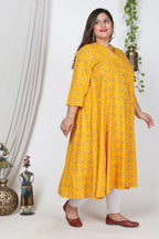 Plus Size Yellow Cotton Blend Floral Print Gown-400727