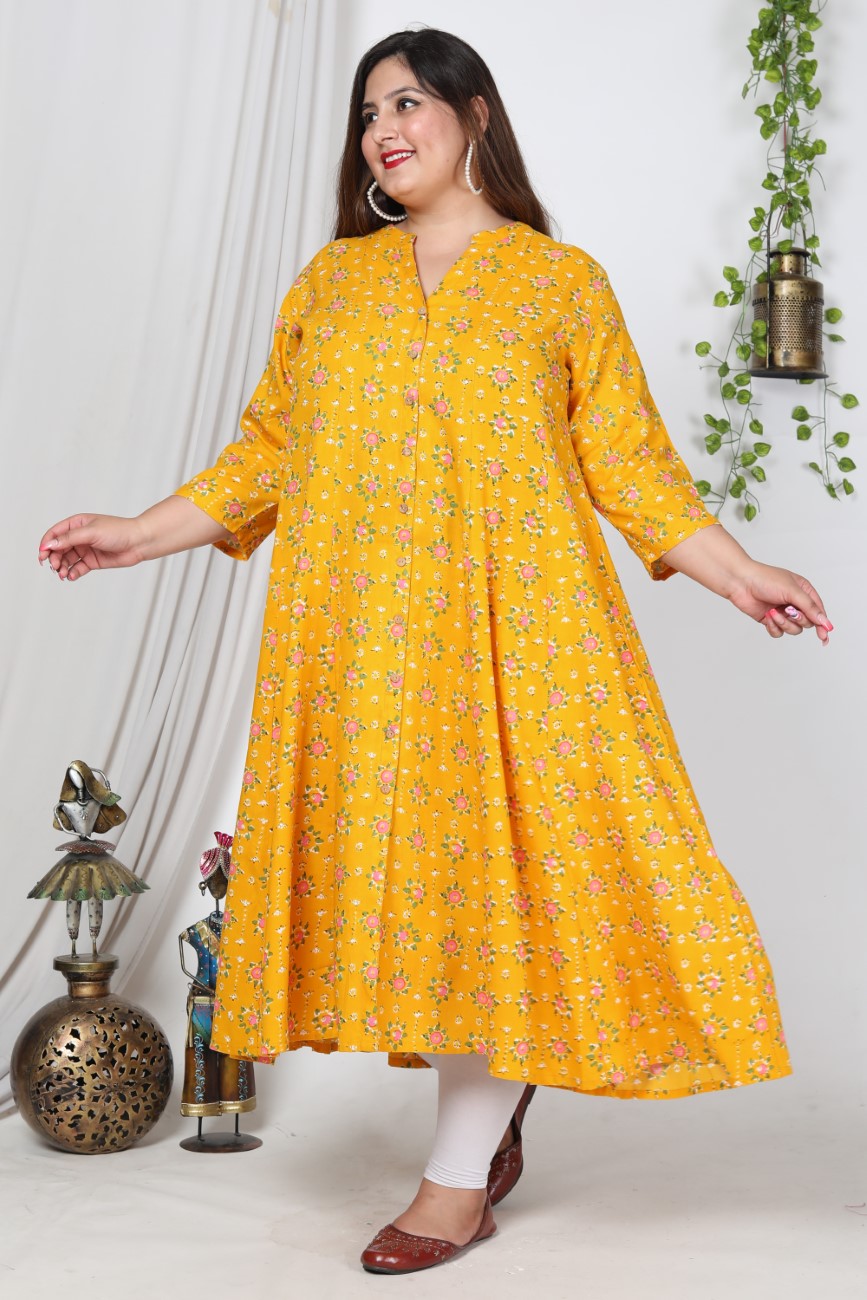 Plus Size Yellow Cotton Blend Floral Print Gown-400727 Secondary image