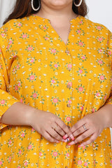 Plus Size Yellow Cotton Blend Floral Print Gown-400727