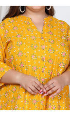 Plus Size Yellow Cotton Blend Floral Print Gown-400727