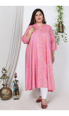Plus Size Pink Cotton Blend Floral Print Gown-400729